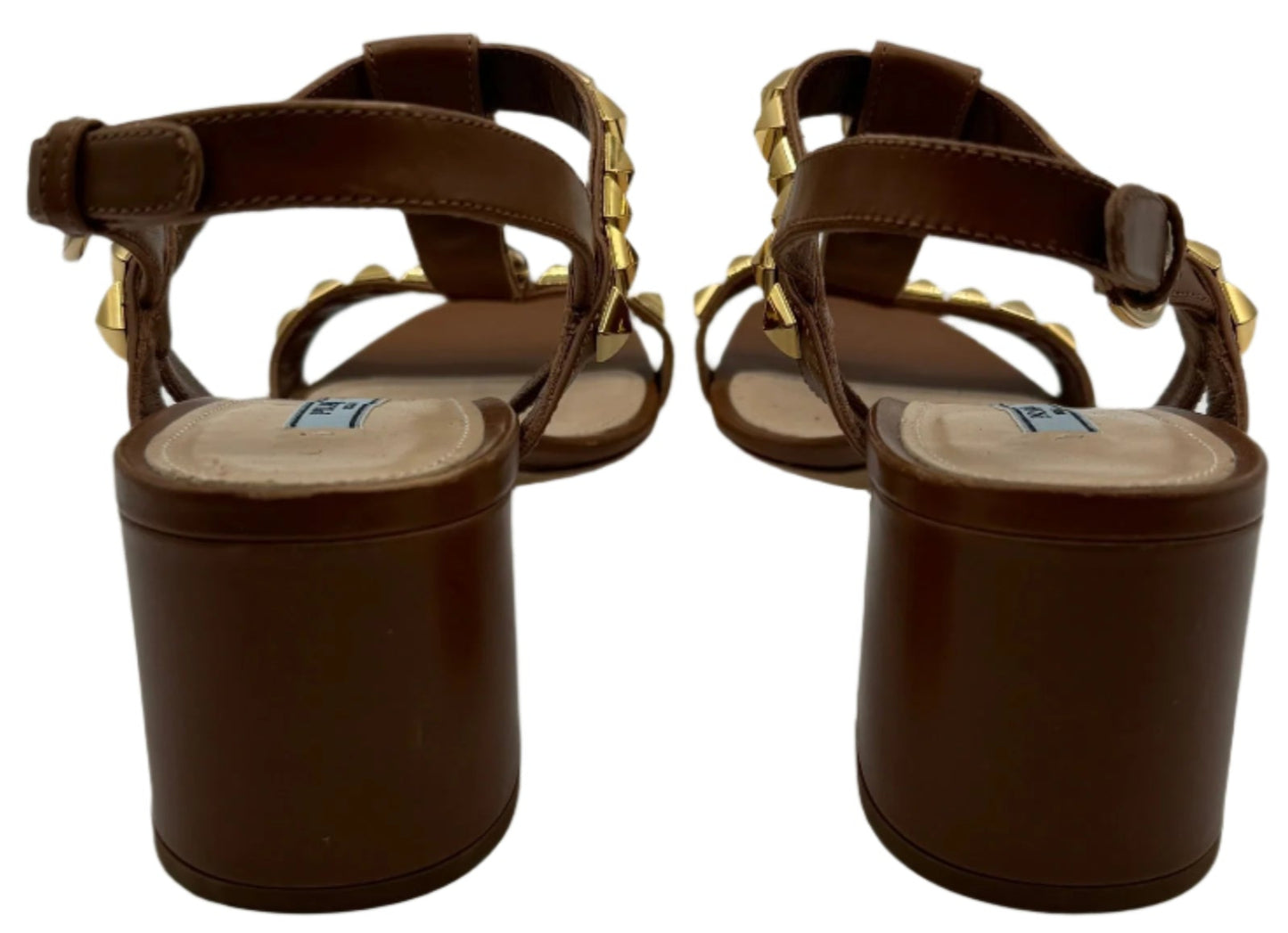 PRADA Cognac Brown Jeweled Stones Studded Sandal - Sz 39