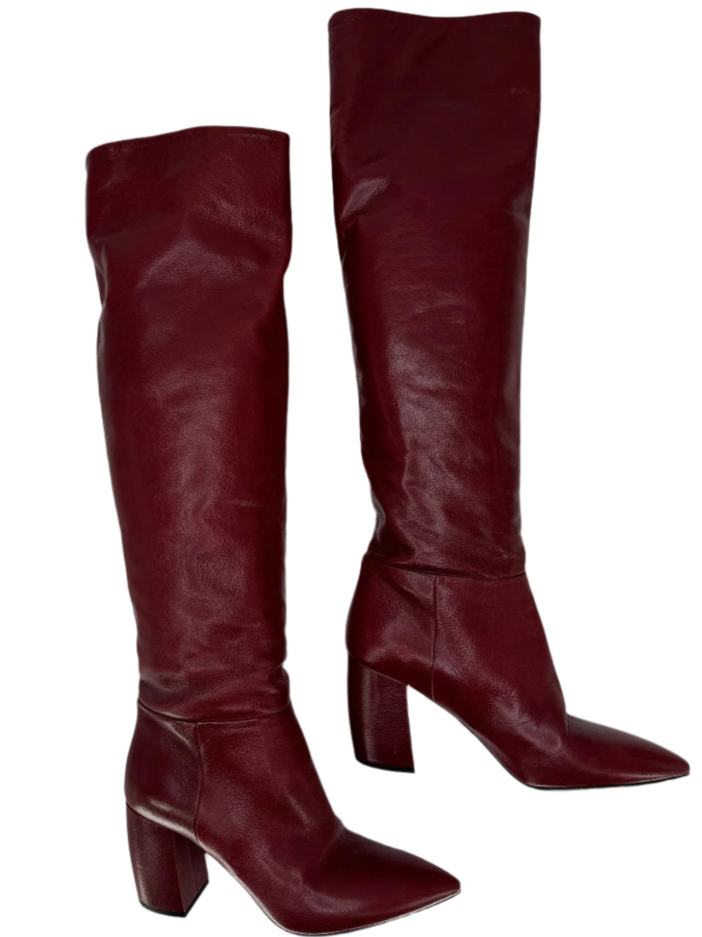 Prada burgundy leather Cuban slouchy slip-on boots - Size 39