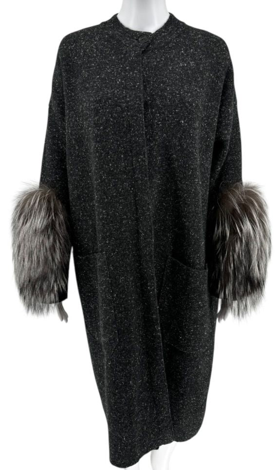 Agnona Cashmere Melange Tweed Fur-Cuff Coat - Size S