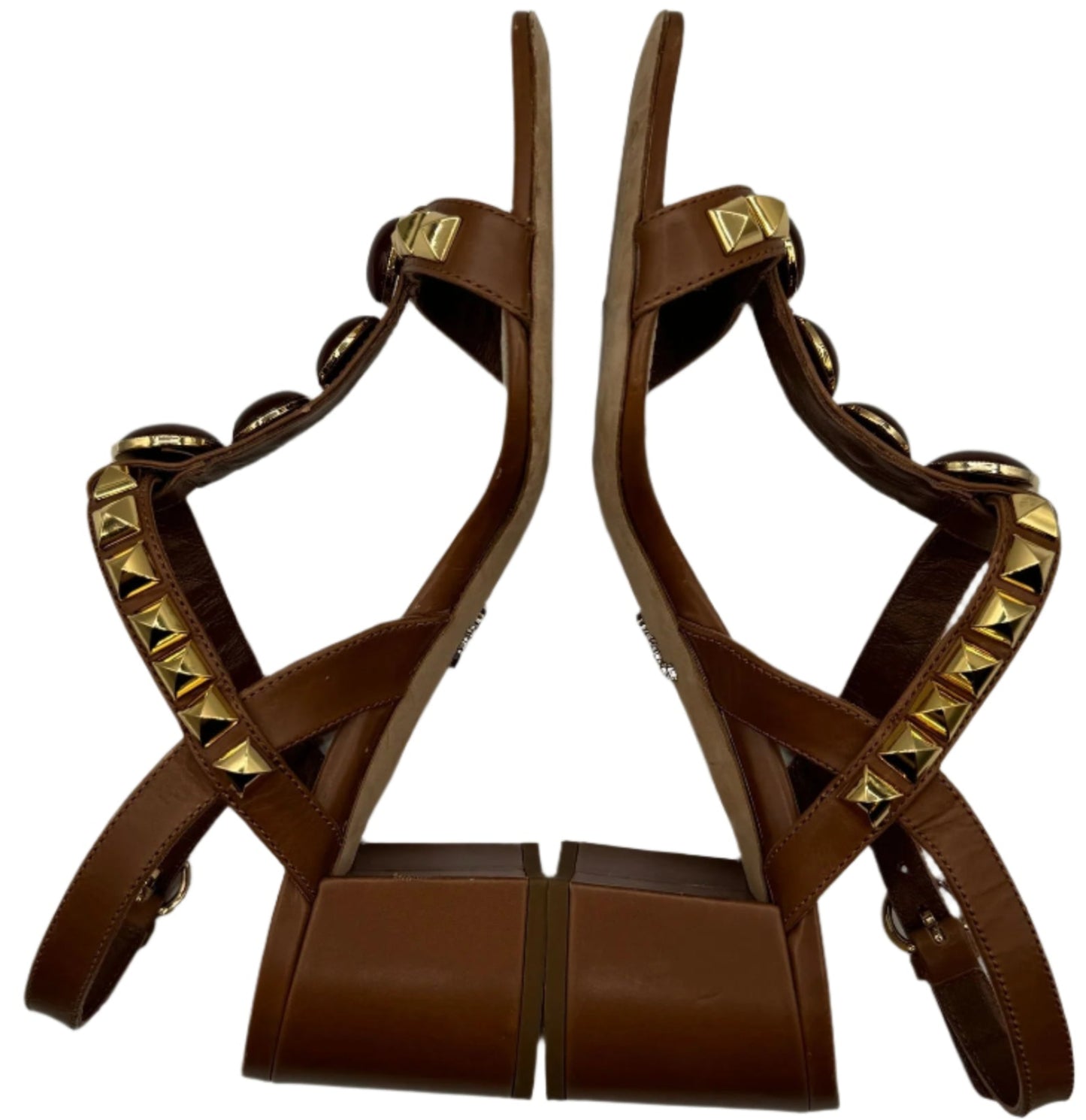 PRADA Cognac Brown Jeweled Stones Studded Sandal - Sz 39