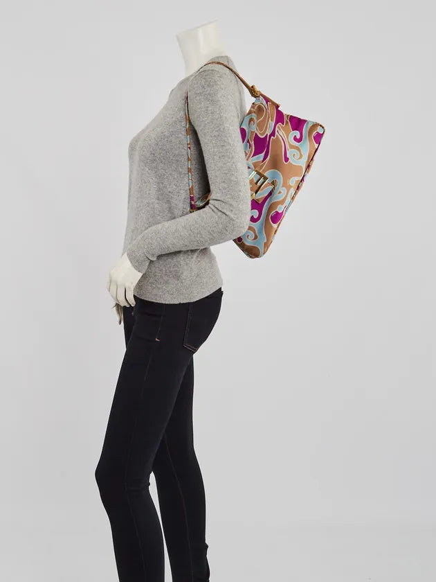 Fendi 2001 Multicolor Satin Psychedelic Print Baguette "Momma" Shoulder Bag