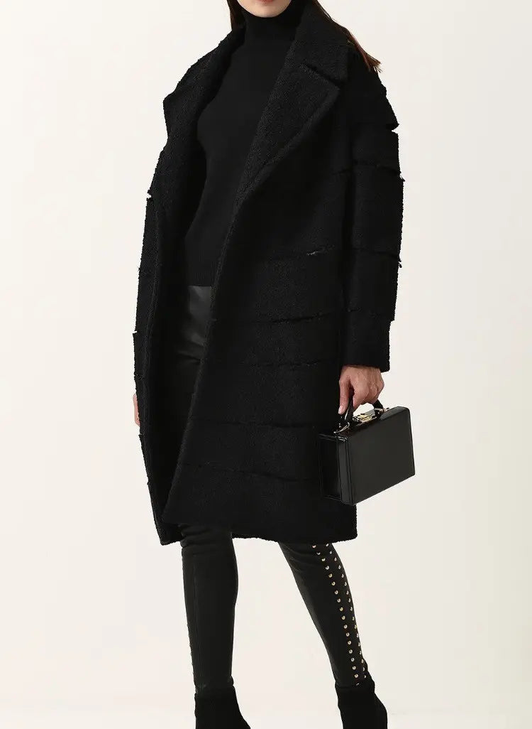 Tom Ford Black Textured Bouclé Cut-Out Coat – Runway Fall 2017 – Size S – NWT