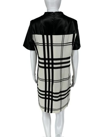 Akris Punto Black Faux Leather & Ivory Plaid Wool Dress – Size 10