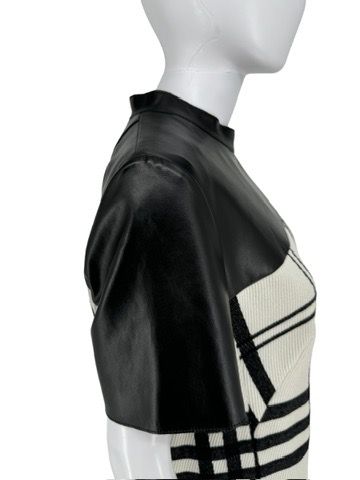 Akris Punto Black Faux Leather & Ivory Plaid Wool Dress – Size 10