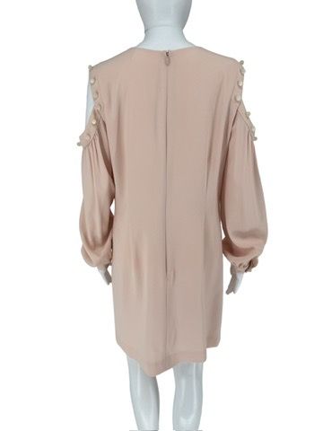 Pamella Roland Blush Cold-Shoulder Dress with Pearlized Button Detail – Large
