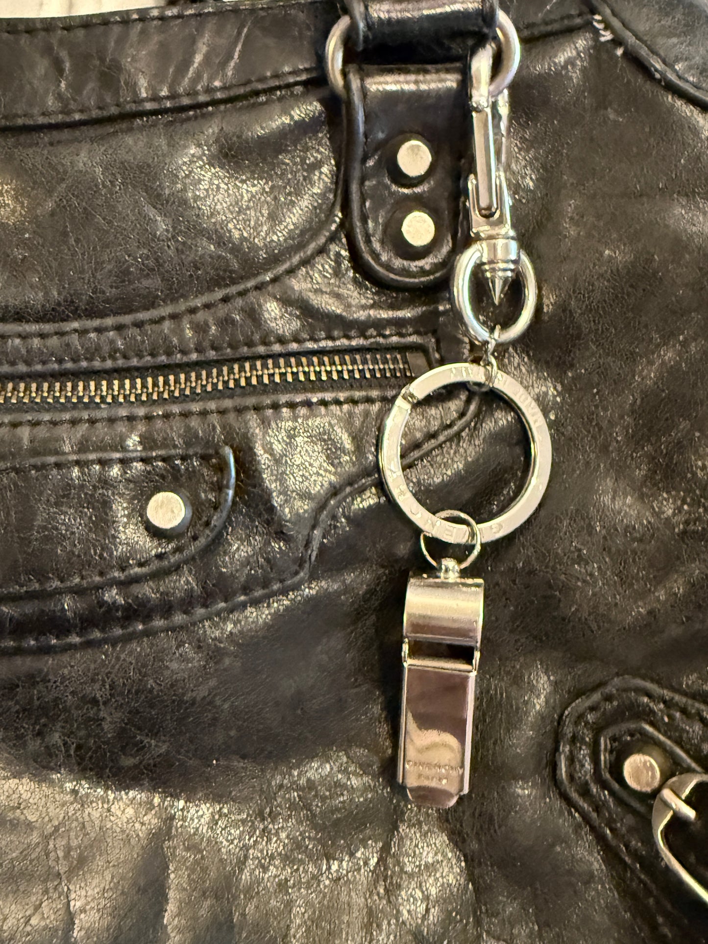 Givenchy Silver-Tone Whistle Keychain / Bag Charm – Functional Whistle