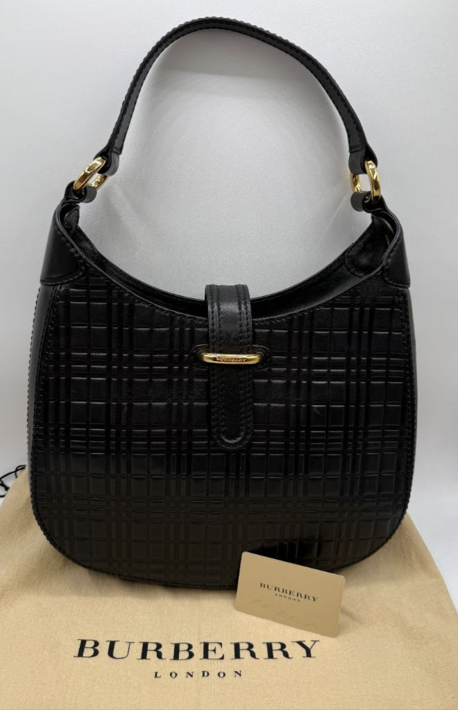 Burberry Black Check Embossed Leather Shoulder Bag