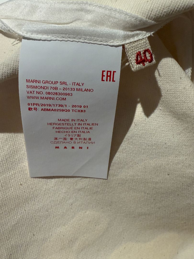 Marni Textured Cream Print Shift Dress with Silk Trim - Size 4
