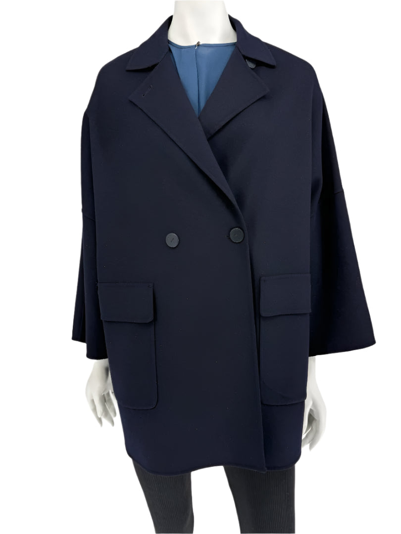 Loro Piana “Gift of Kings” Navy Wool Double-Breasted Swing Coat – Size S