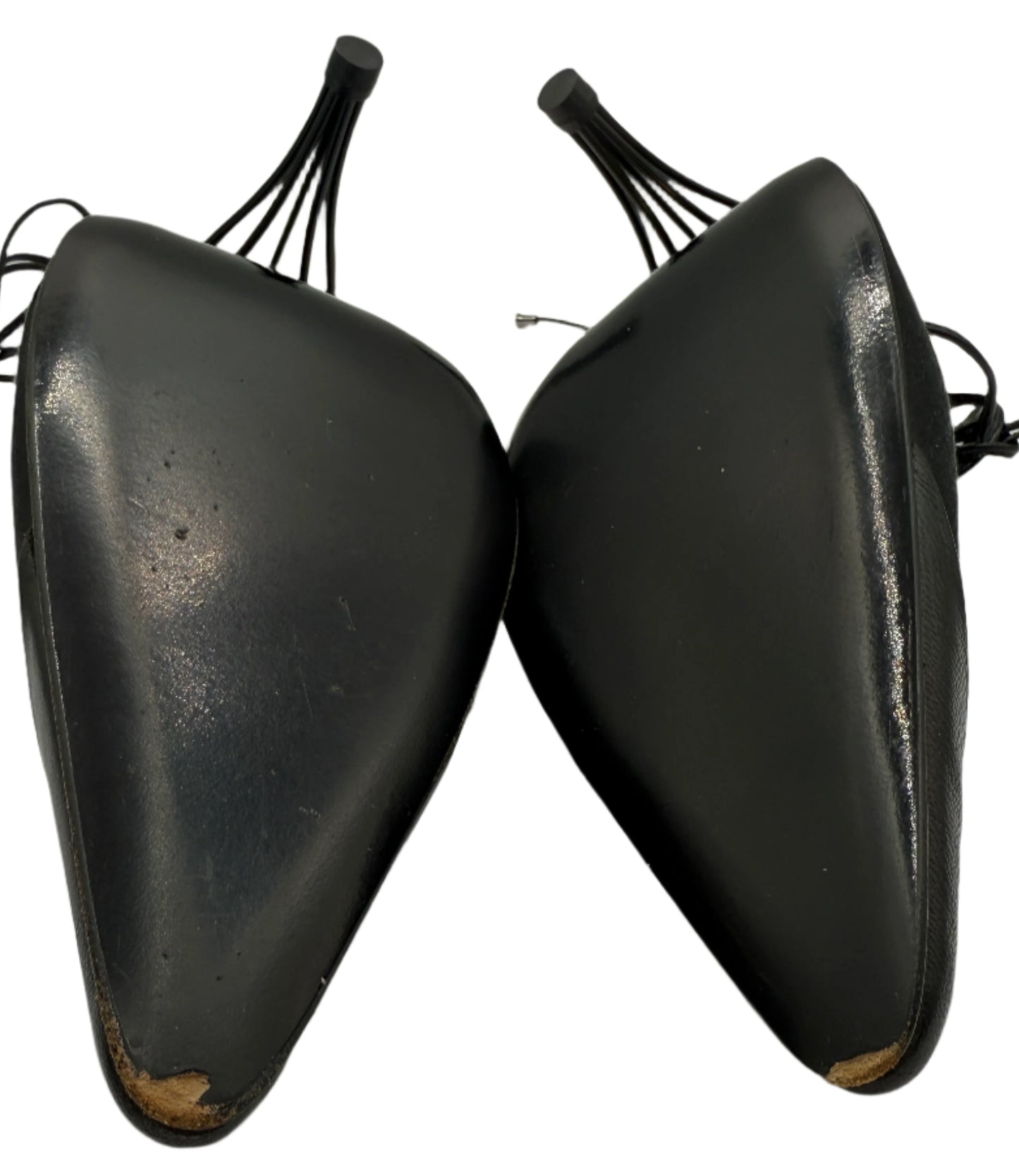 Chanel Black Leather And Satin Birdcage Pointed Toe Ankle Tie Sandals - Size 41