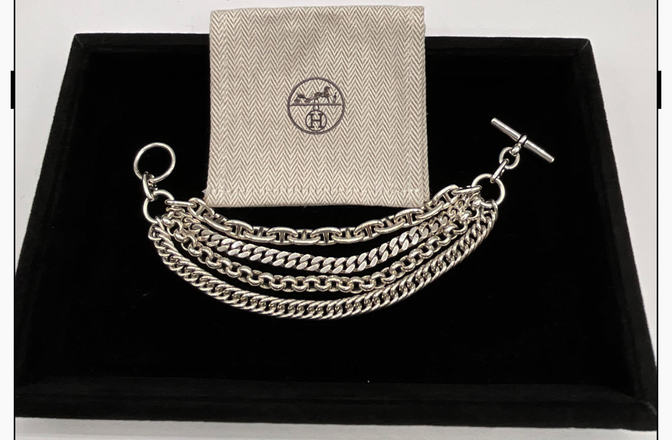 Hermès "Etcetera" Multi-Strand Sterling Silver Bracelet – 20cm