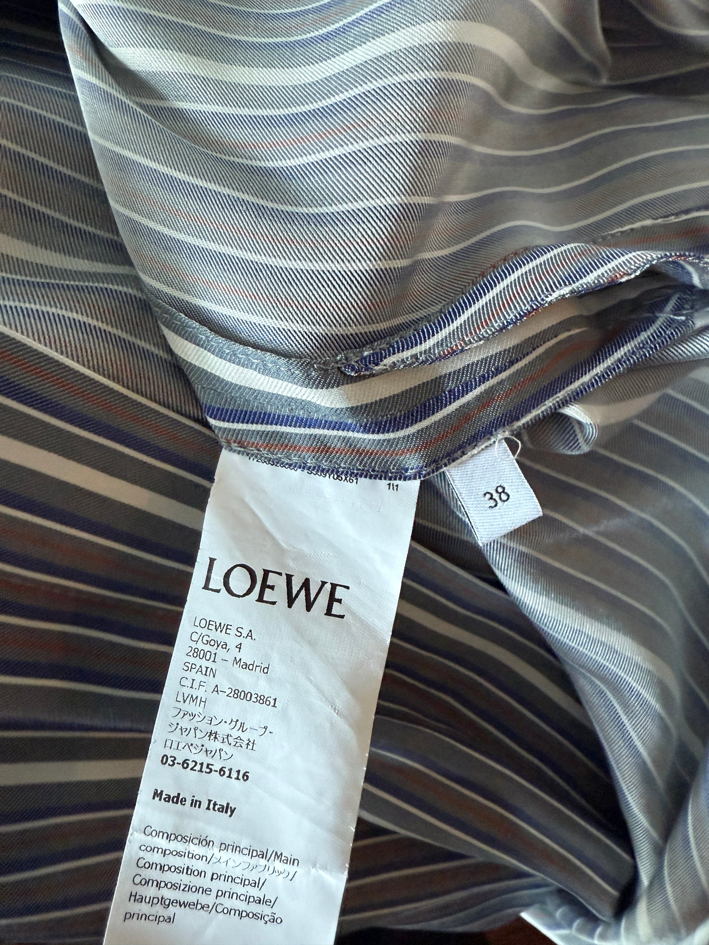 Loewe Blue/Grey/White Silk Stripe Asymmetrical Shirt - 38