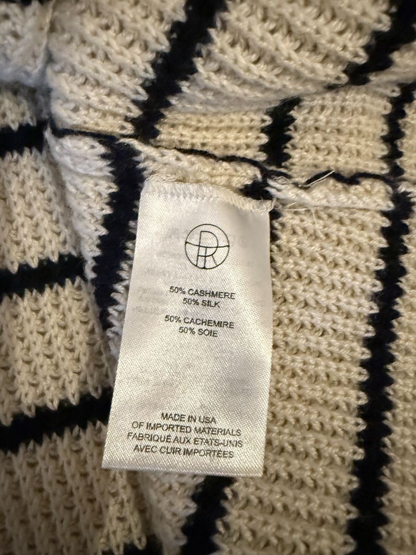 The Row Ivory & Navy Cashmere Striped Boatneck Sweater – Size S