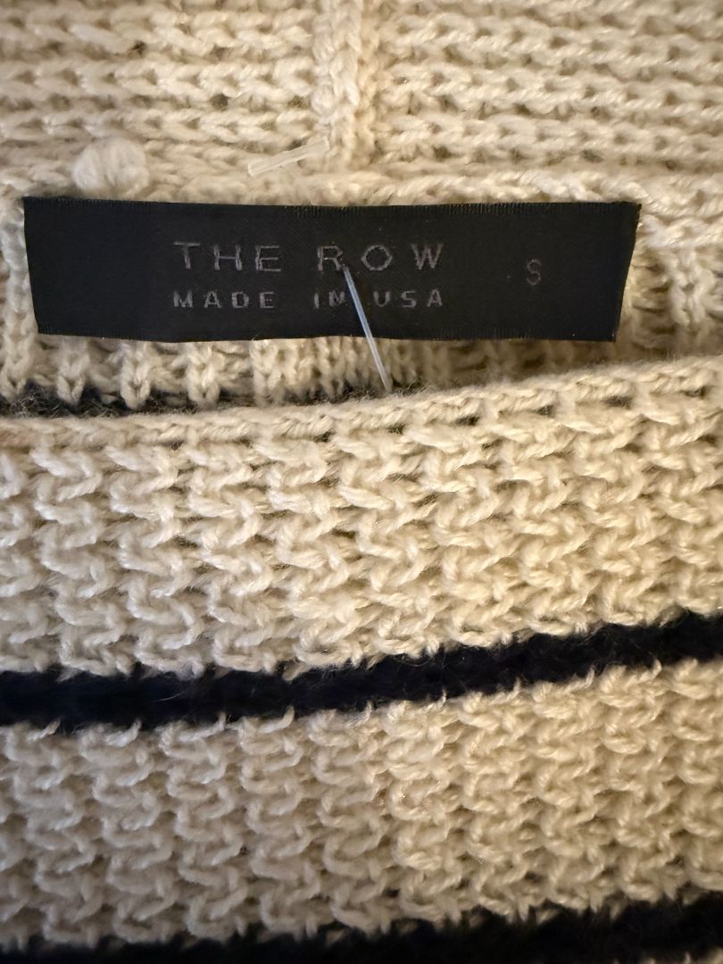 The Row Ivory & Navy Cashmere Striped Boatneck Sweater – Size S