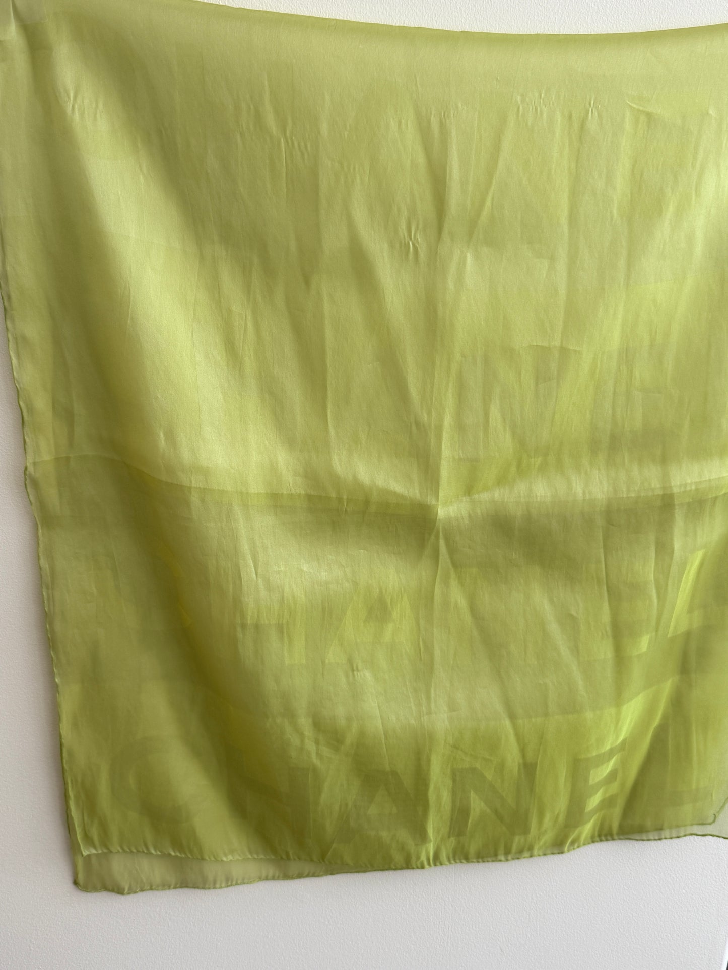Chanel Sheer Logo Scarf in Chartreuse Green – Made in Italy
