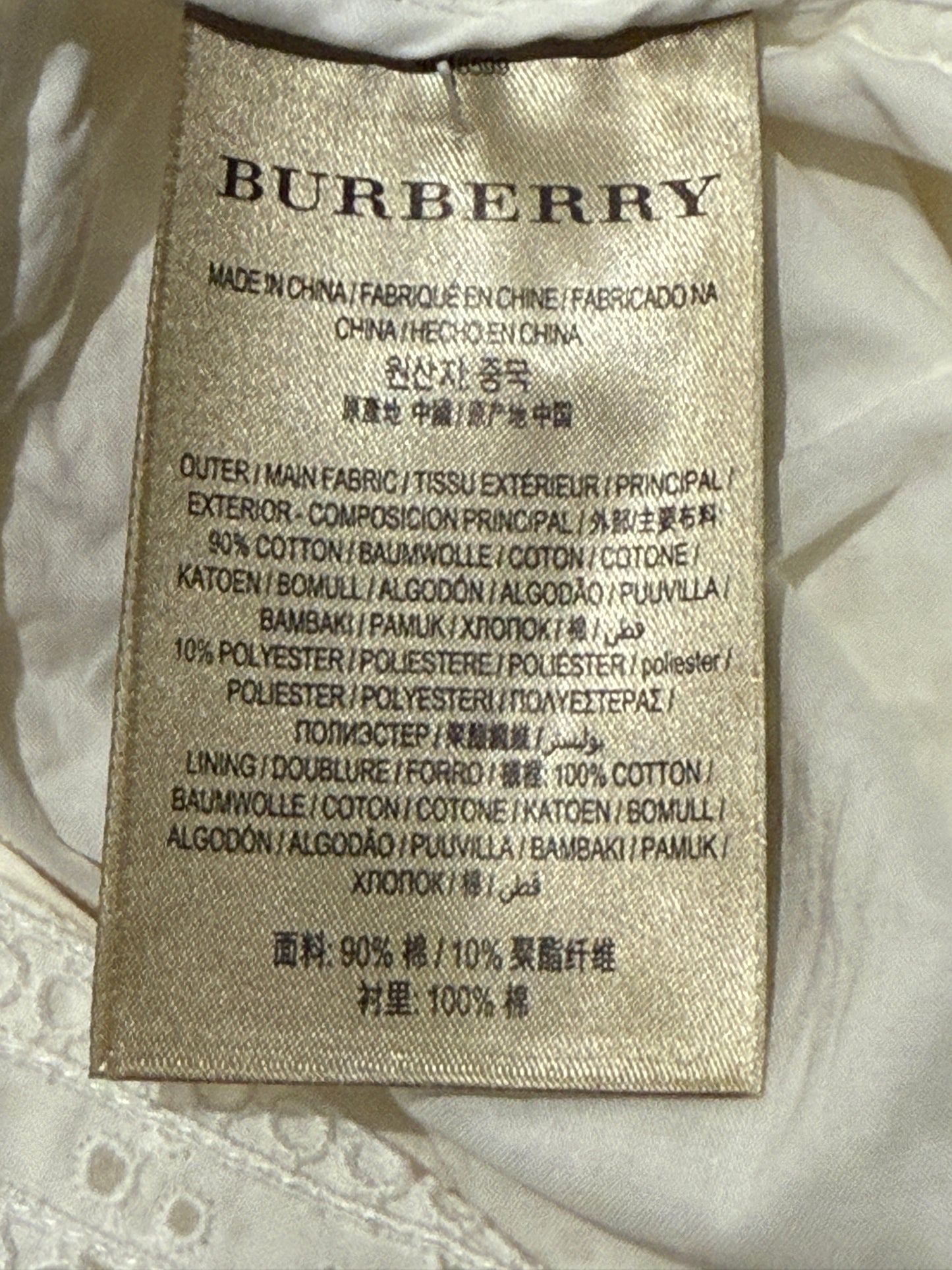 BURBERRY Ivory Broderie Anglaise Cotton Shirt Dress - US 10