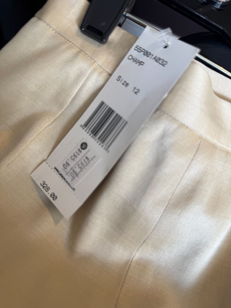 Lafayette 148 New York Beige Silk–Rayon–Wool Wide-Leg Pants – Size 12