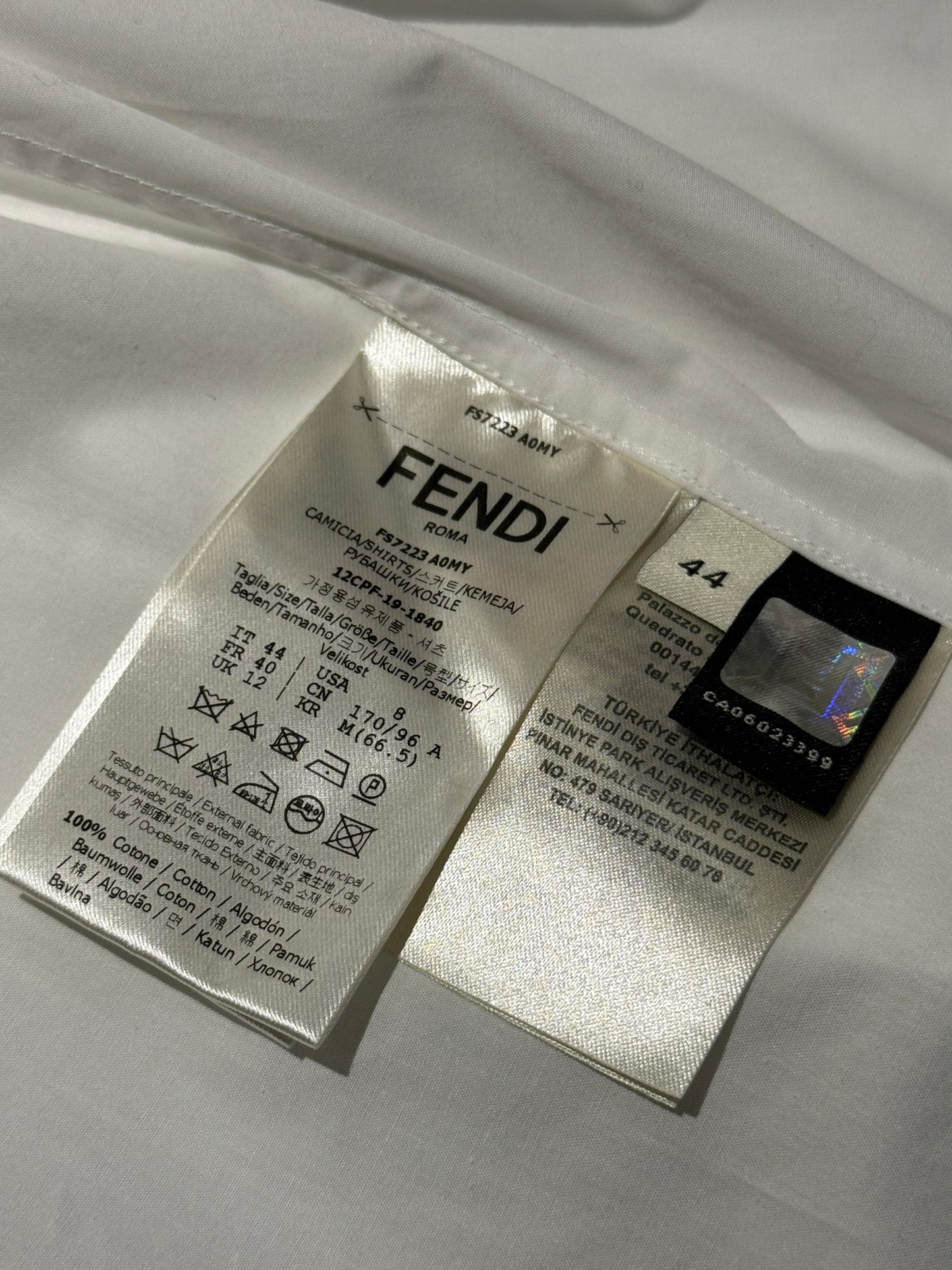 Fendi Cotton Logo Dress Shirt in White – Size 44 (US 12)
