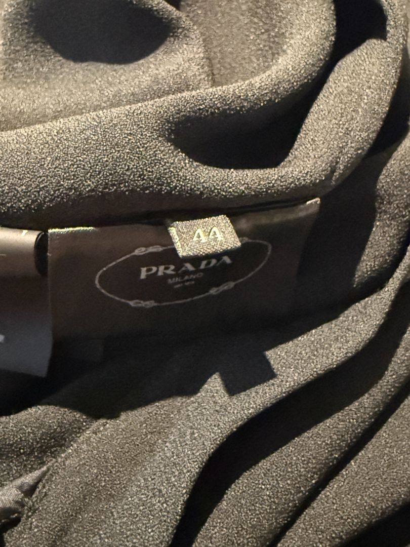 Prada Black Tie-Neck Blouse with Ruched Sleeves – Size 44