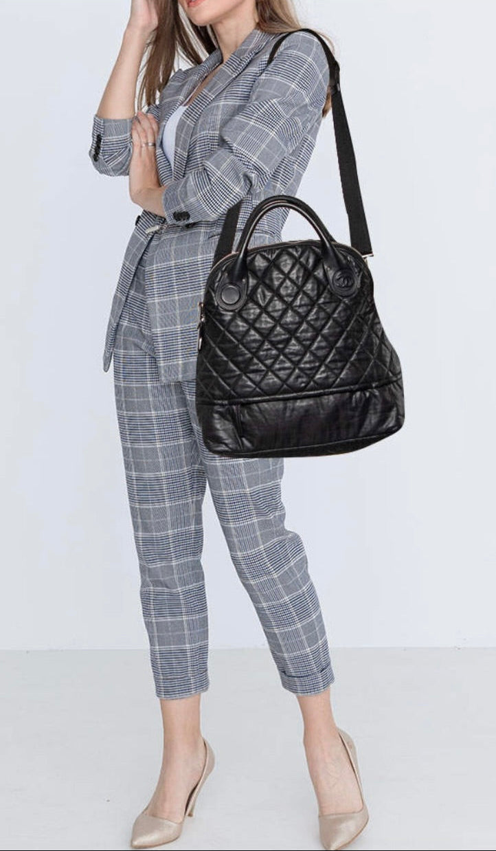 Chanel Black Quilted Coated Canvas Vertical Sport Weekender Bag