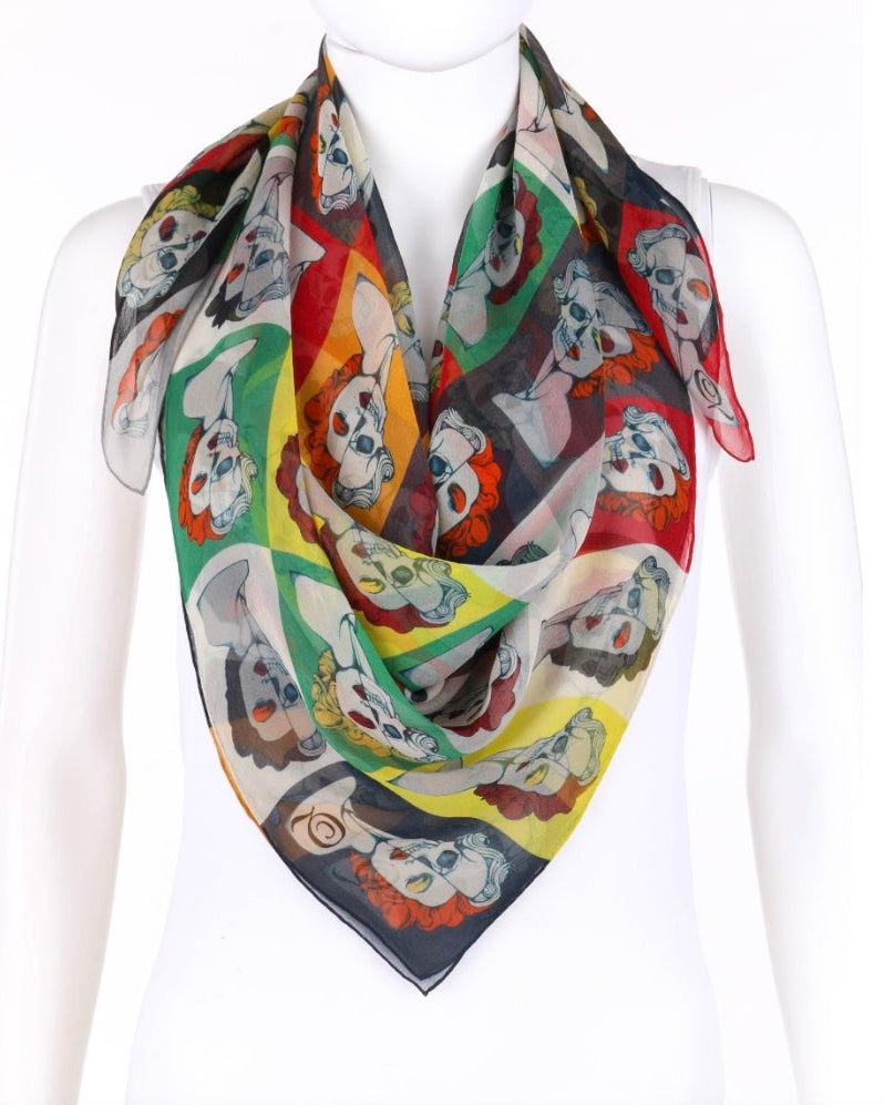 Alexander McQueen c.2008 Marilyn Monroe Skull Print Pop Art Silk Scarf RARE