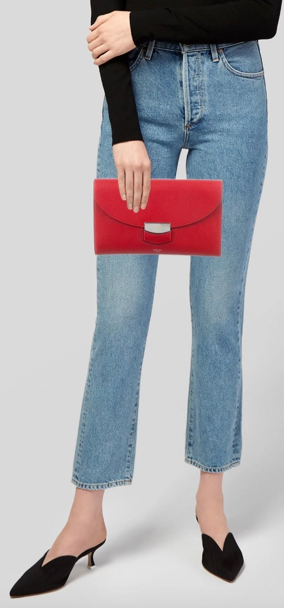 Celine Grained Calfskin Trotteur Clutch in Red