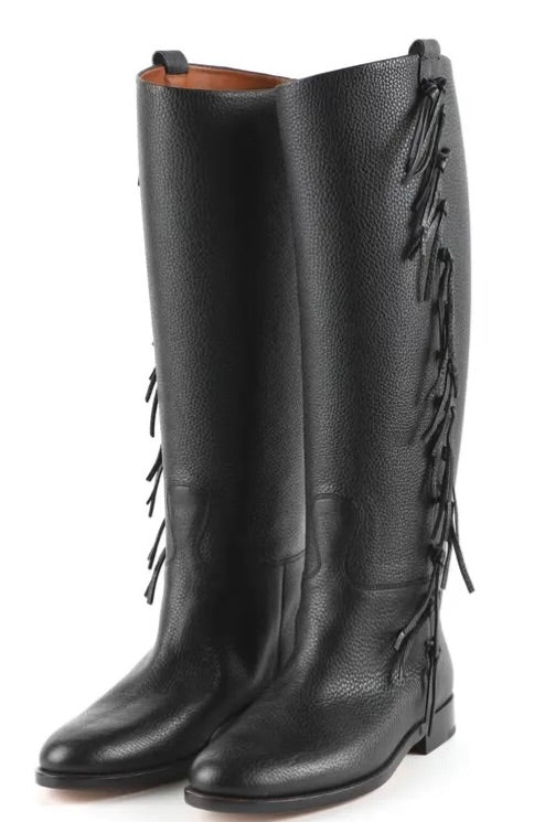Valentino BNIB Leather Fringe Trim Accent Riding Boots - Size 37