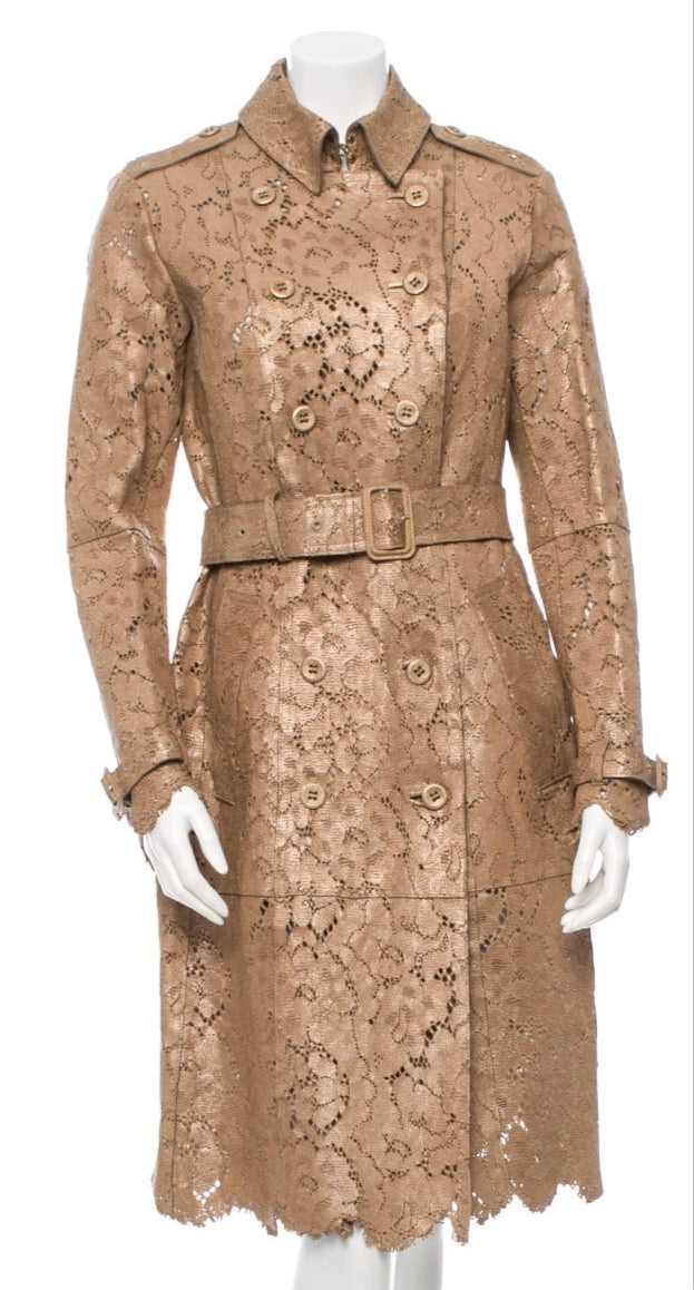 Runway BURBERRY Prorsum Laser Cut Goat Leather Trench Size Small