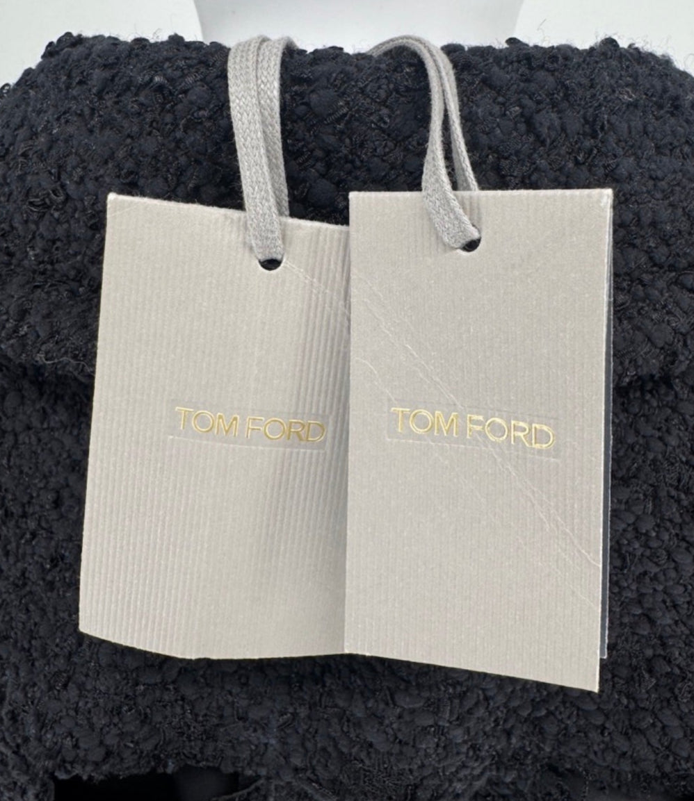Tom Ford Black Textured Bouclé Cut-Out Coat – Runway Fall 2017 – Size S – NWT