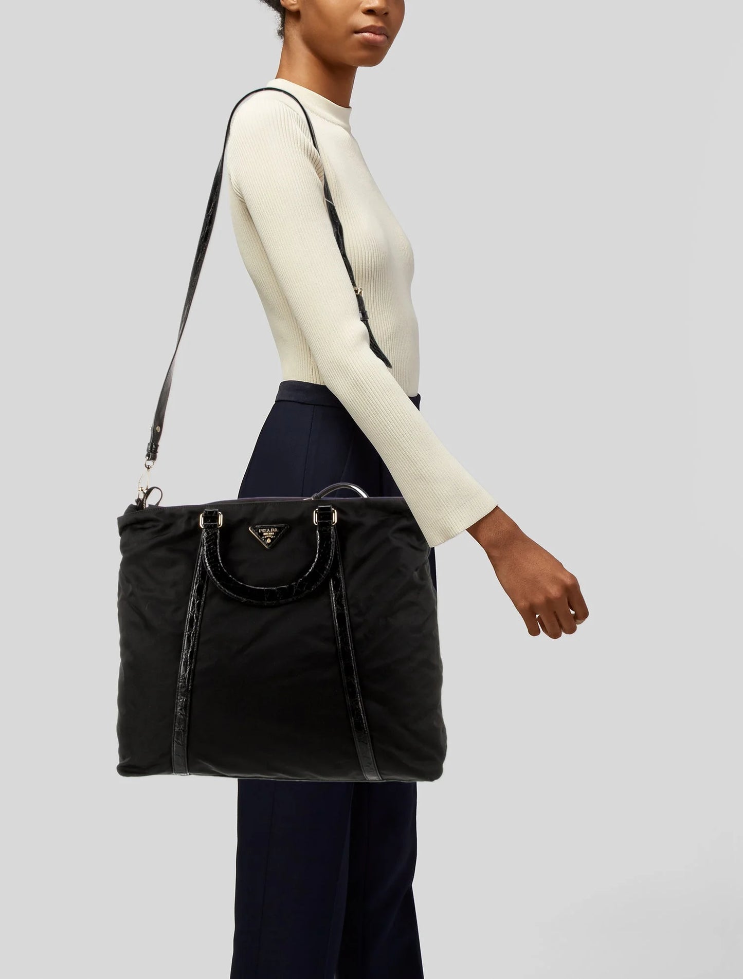 Prada Tessuto Nylon & Leather Trim Tote – Nero
