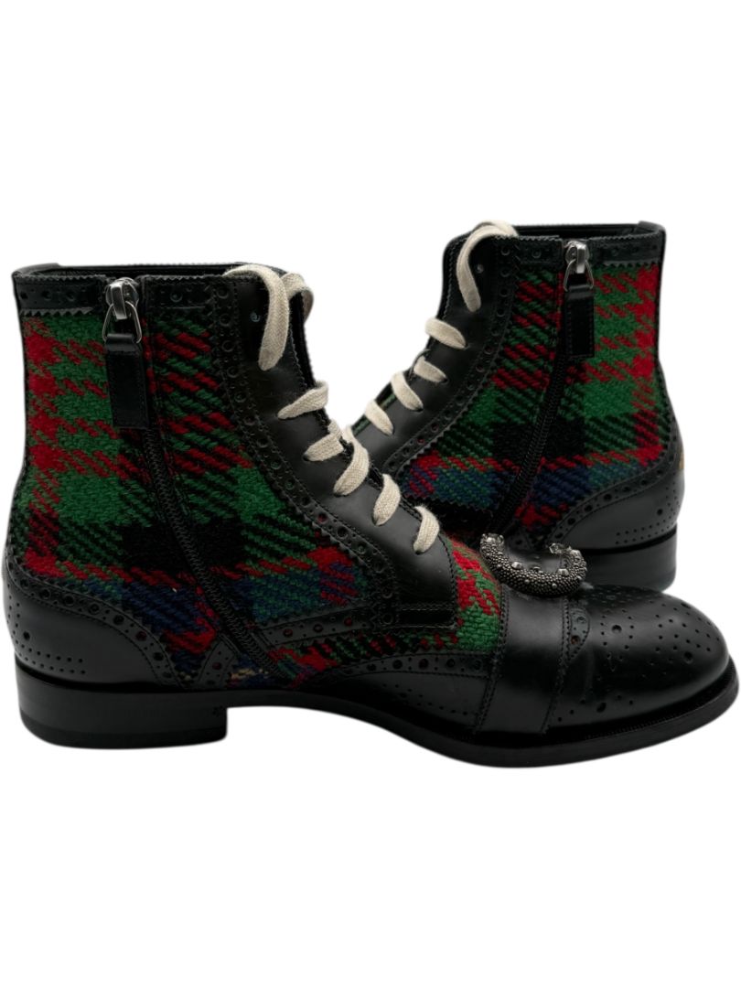Gucci Tartan Wool & Leather Buckle Combat Boots – Men’s Size 6 (EU 40)