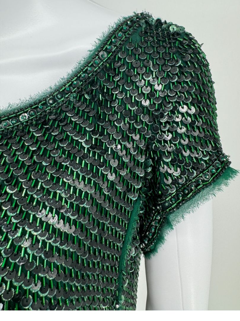 Pamella Roland Emerald Sequin Embellished Dress