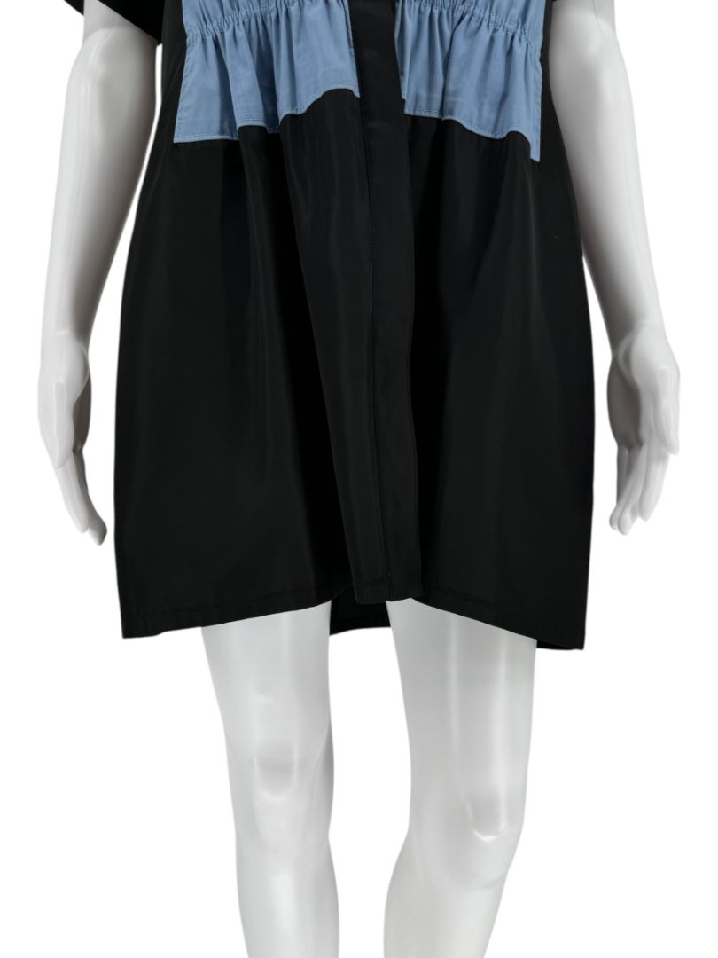 Pamella Roland Black & Blue Colorblock Gathered Waist Dress