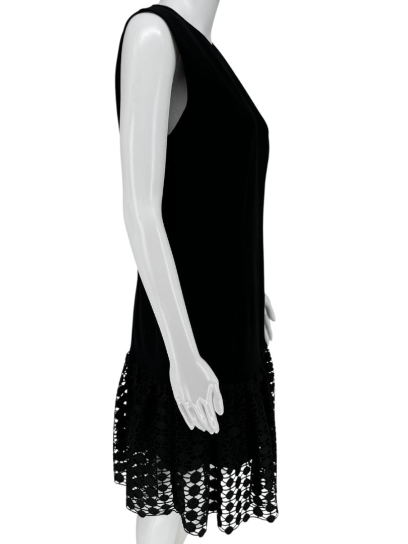 Akris Punto Sleeveless Black Dropwaist Dress with Eyelet Hem - Size 10