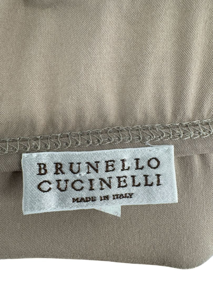 Brunello Cucinelli Taupe Cotton Sleeveless Cowl-Neck Dress - Size 8