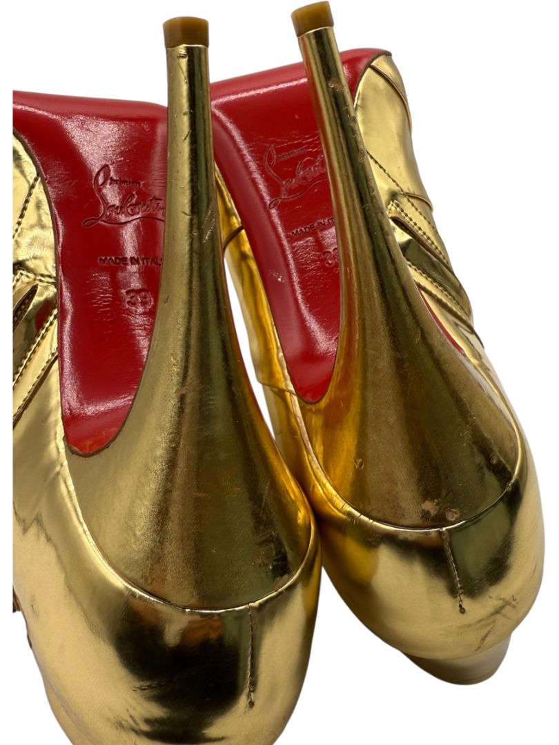 Christian Louboutin Gold Patent Leather Robot 120 Ankle Boots Size 39