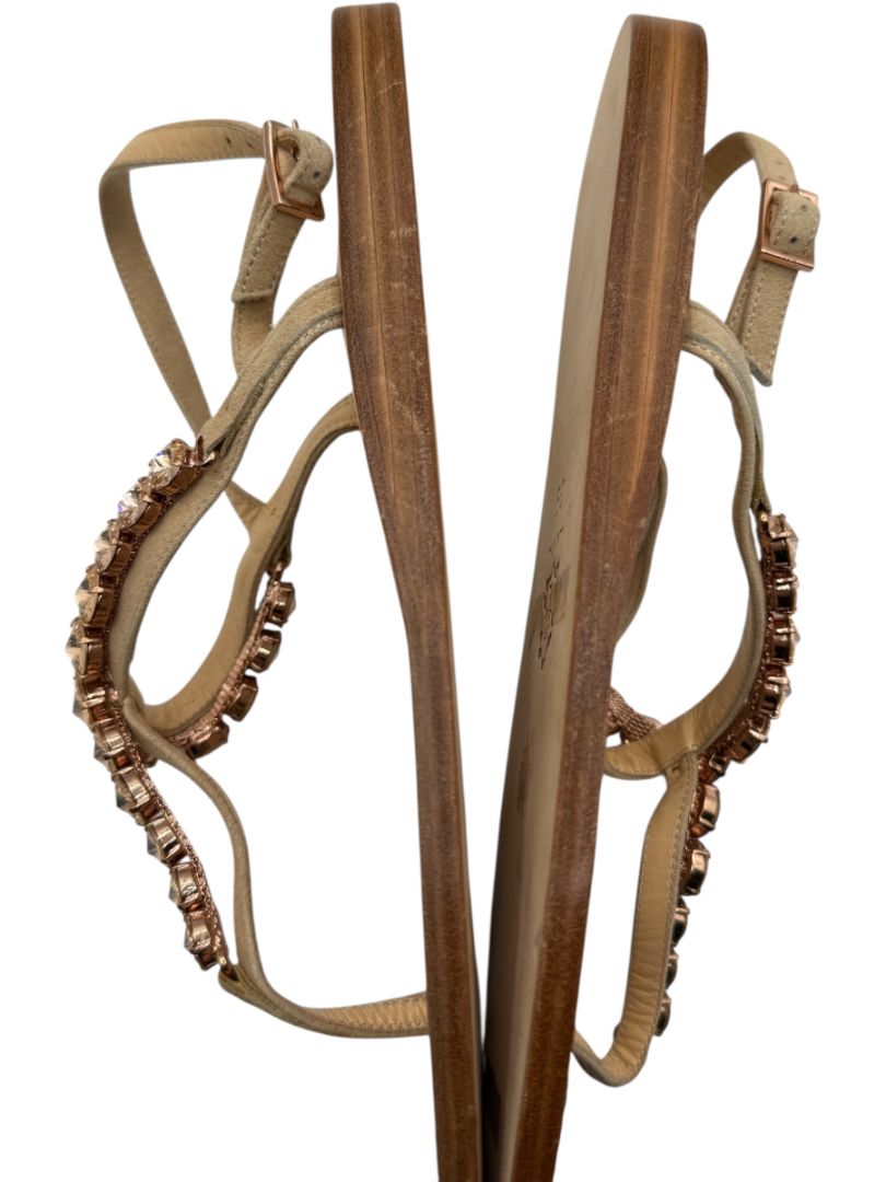 100% Capri Jeweled T-Strap Flat Sandals – Size 39