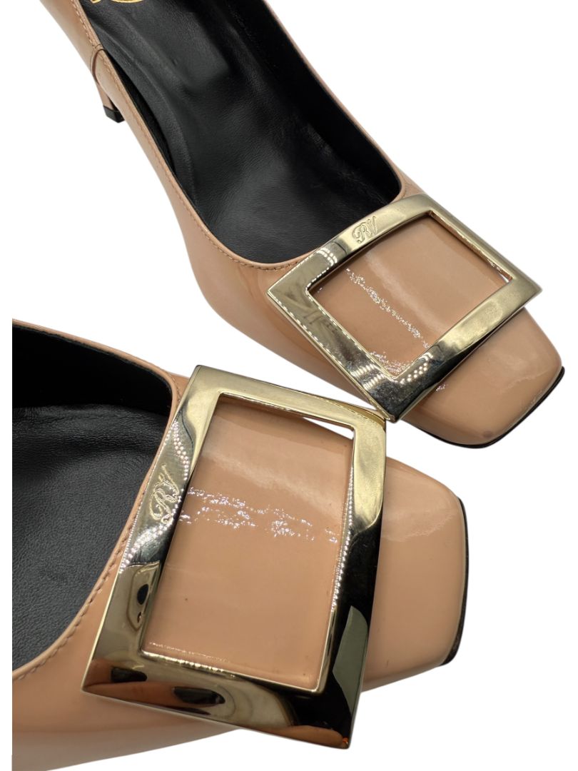 Roger Vivier Belle Vivier Patent Leather Pumps in Nude – Size 39.5
