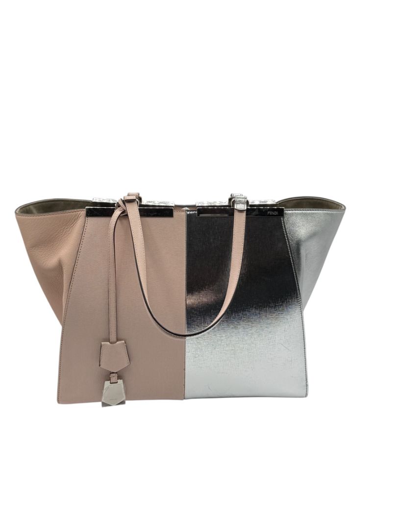 Fendi Pink/Silver Grained Leather 3Jours Large Shopper Tote Bag