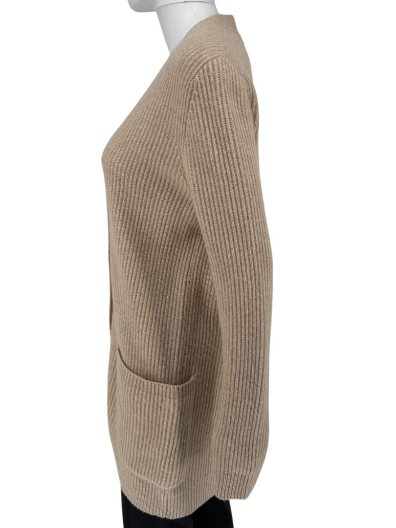 MaxMara Beige Ribbed Button-Front Cashmere Cardigan – Size M