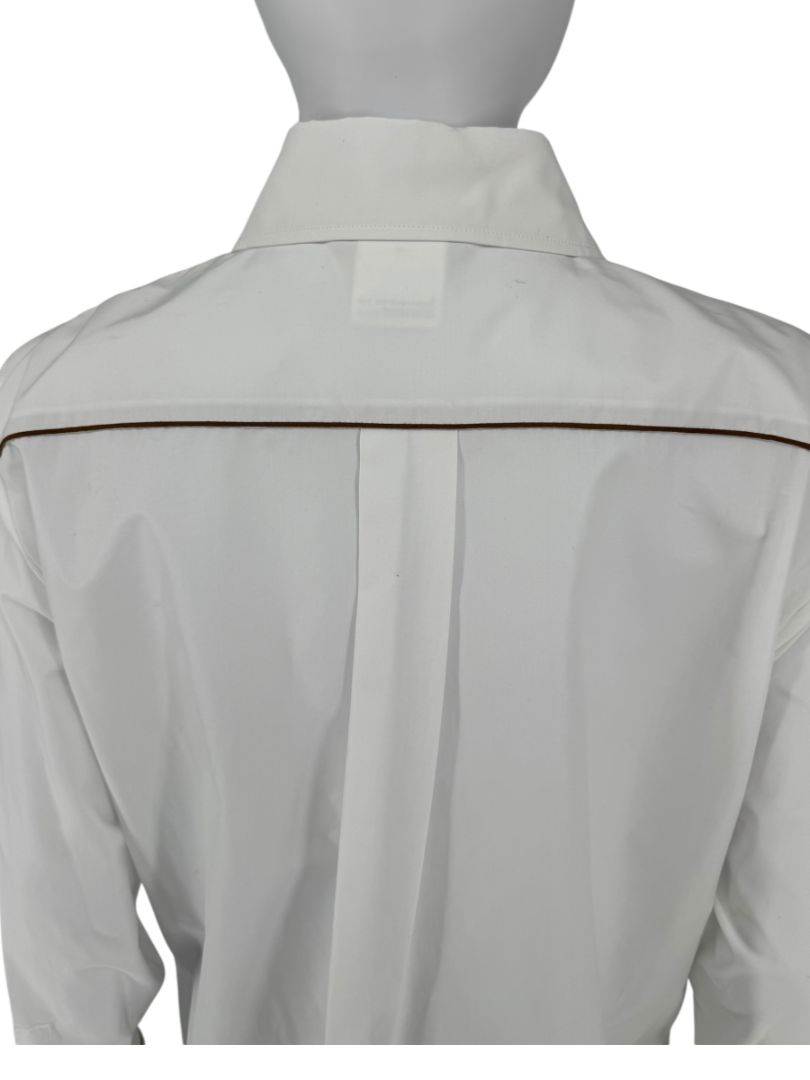 MaxMara White Cotton Piped Button-Down Shirt – Size US 10 / IT 44