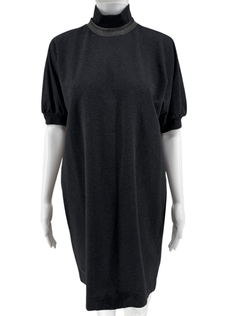 Brunello Cucinelli Charcoal Puff-Sleeve Tunic with Monili Trim – Size Large