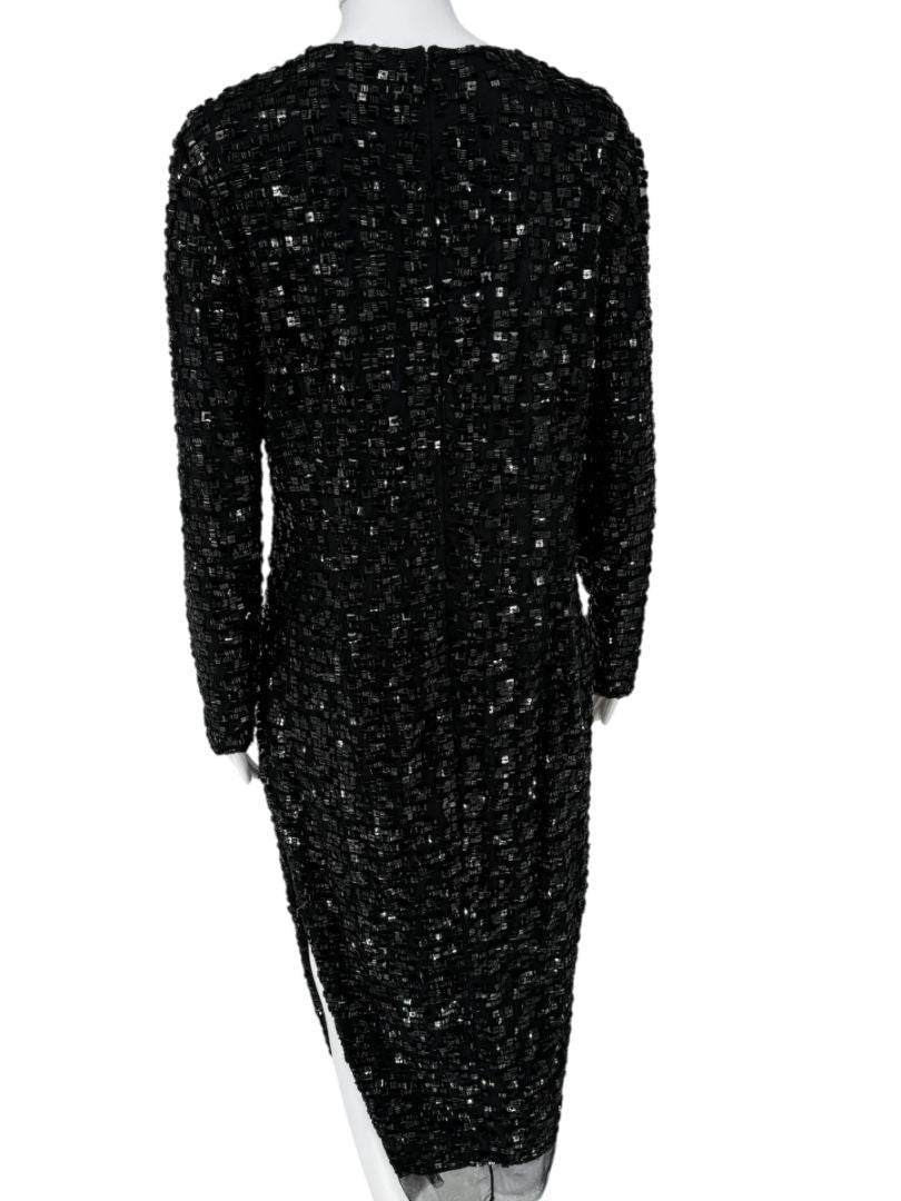 Pamella Roland Black Beaded Long Sleeve Dress - Size L