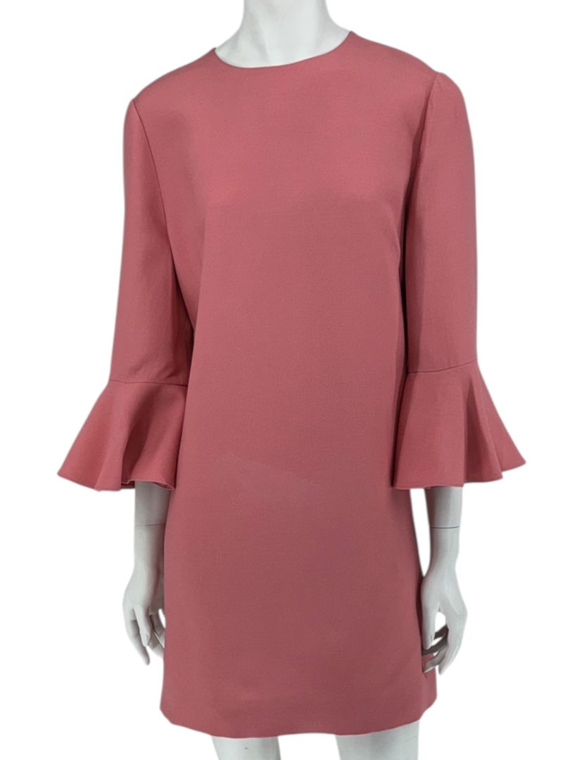 Valentino Rose Pink Crepe Ruffle Sleeve Shift Dress – Size 10