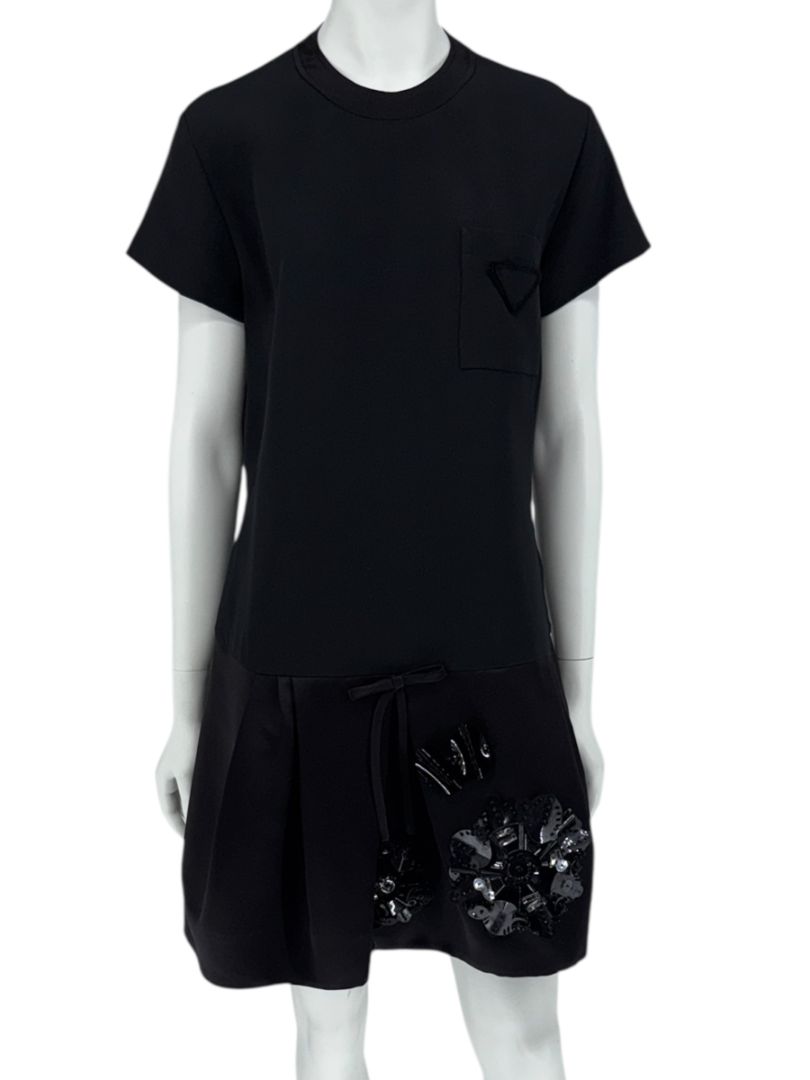 Prada Embellished Drop-Waist Mini Dress in Black – Size IT 44 (US 8)