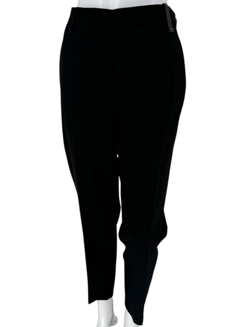 Brunello Cucinelli Black Tapered Wool Trousers with Monili Belt Loop-Size 10