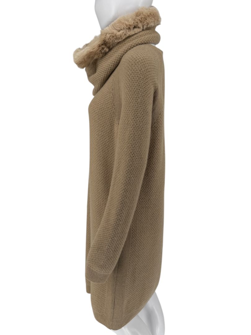 Loro Piana Camel Baby Cashmere Tunic Sweater with Chinchilla Trim – Size IT 44