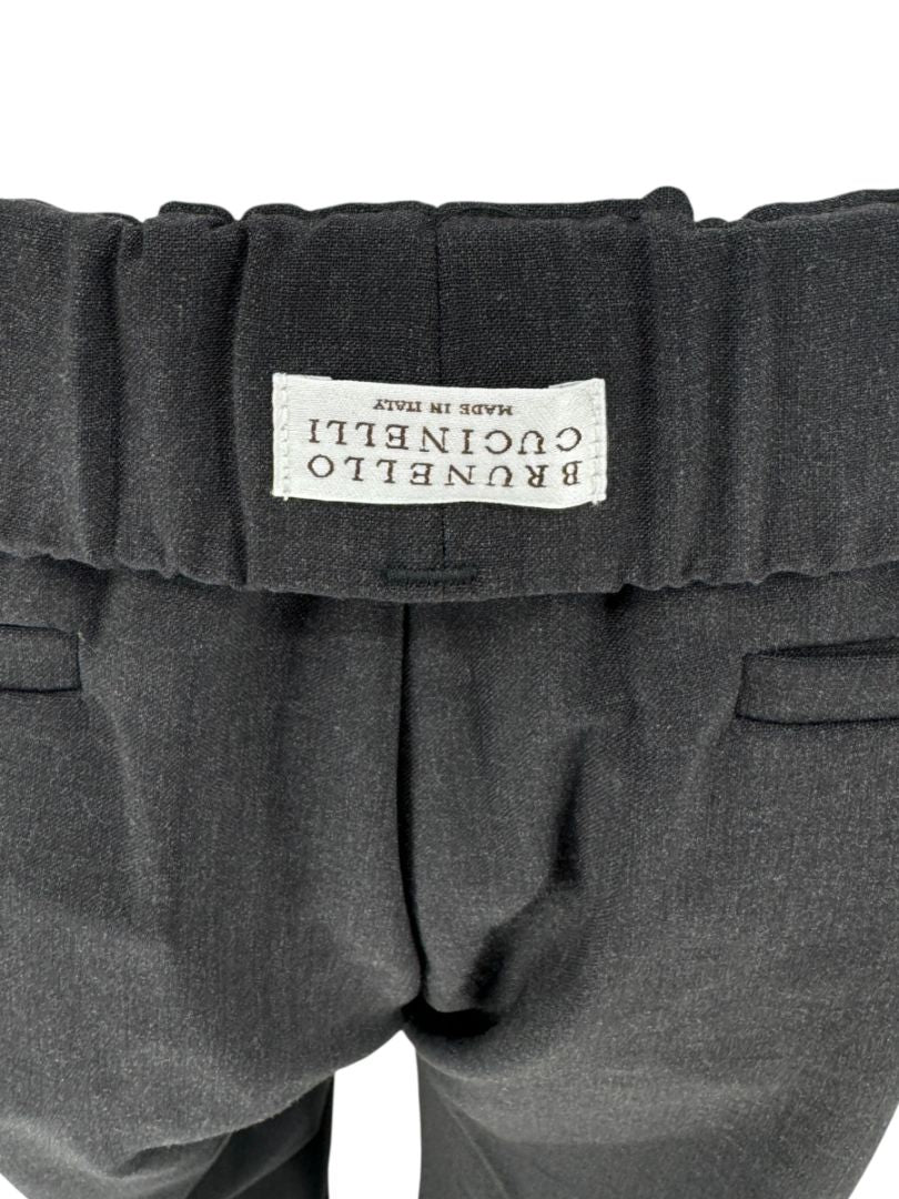 Brunello Cucinelli Charcoal Wool-Blend Elastic Waist Trousers – Size 8
