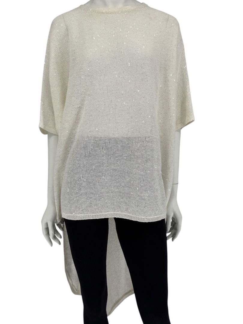 Brunello Cucinelli Ivory Hi-Low Sequin Knit Tunic – Size L