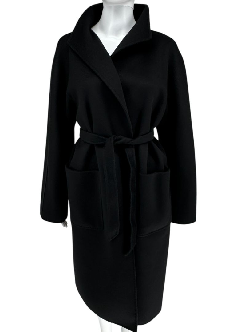 Max Mara ‘Manuela’ Belted Wrap Coat in Black – Size US 10 / IT 44